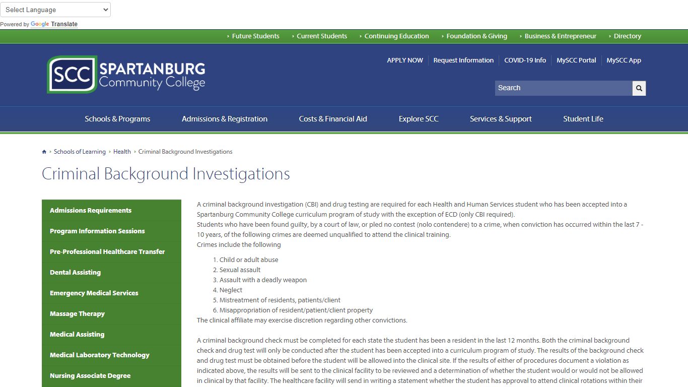 Criminal Background Investigations - Spartanburg Community College
